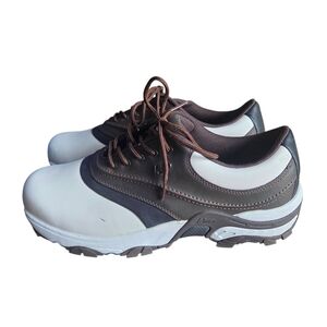 BITE Mens Golf Spikes Shoes Leather White & Brown Size 10.5